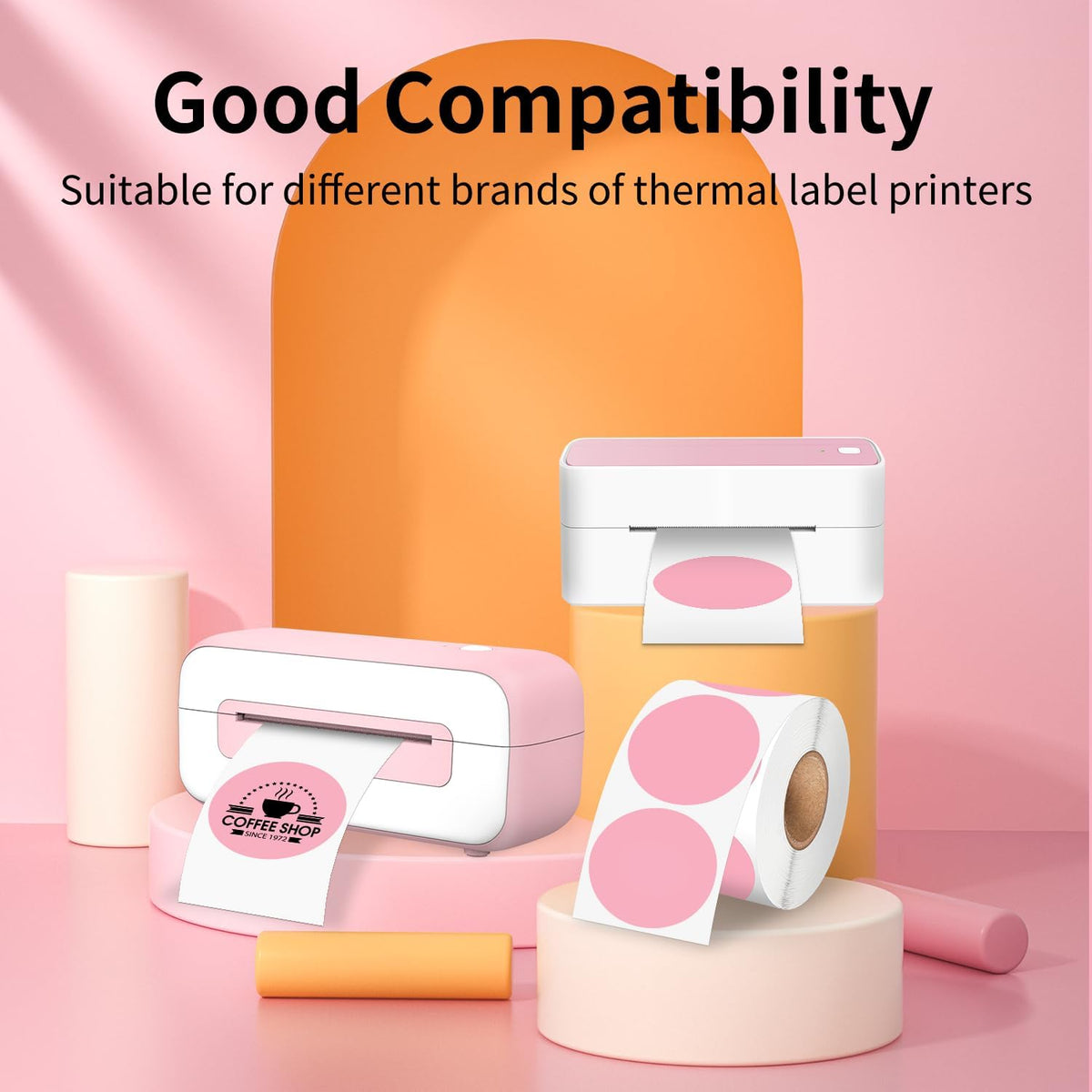 Phomemo Genuine 2” Pink Circle Thermal Labels, 2x2 Self-Adhesive Round Sticker Label, Circular Direct Labels Compatible with Phomemo Shipping Labels Printer, 750 Labels/Roll, White,Commercial Grade - Image 4