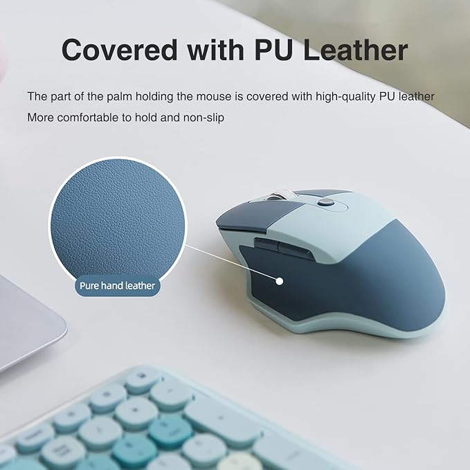 Wireless Ergonomic Keyboard and Mouse Combo with PU Wrist Rest, Carpal Tunnel Keyboard, 2.4G Colorful Split Ergo Keyboard, Comfortable Natural Typing, Compatible with PC/Laptop (Blue) - Image 8