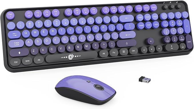 Wireless Keyboard and Mouse Combo | Cute Colorful Keyboard and Mouse with 2.4GHz Cordless Retro Typewriter Keyboard | Auto-Sleep | USB Receiver for Windows PC/Laptop - Black Purple Gradient by FD