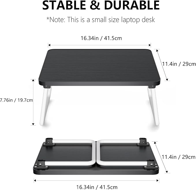 Foldable Lap Desk, Laptop Stand Bed Table Tray for Couch | Portable Breakfast Serving Tray, Lightweight Mini Lap Table, Works Great as Tablet Desk for Working, Reading & Writing, Black - Image 3