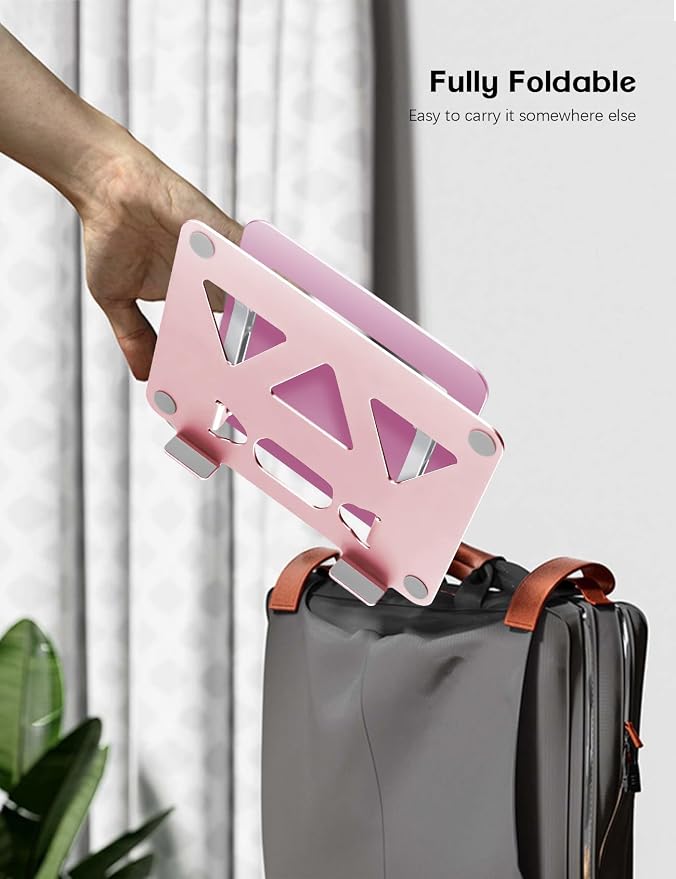 Aoviho Adjustable Laptop Stand for Desk,Portable Laptop Stand Holder and Riser,Foldable Aluminum Notebook Computer Stands for MacBook Air Pro HP Lenovo Dell Samsung, 10-15.6 inch,Blush Rose Silver - Image 5