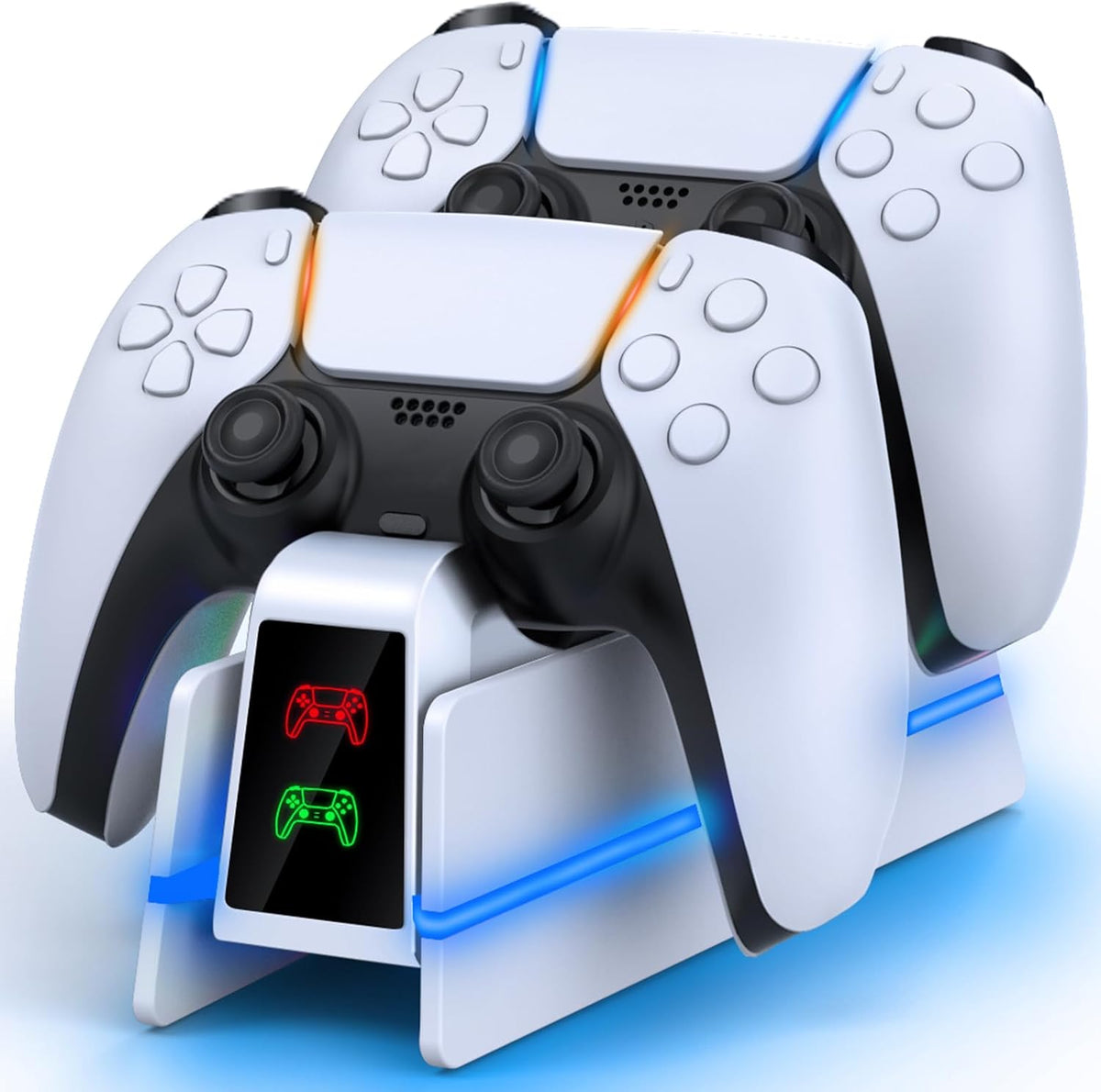 PS5-Controller-Charger-Station - Charging Station for PlayStation 5 Dualsense/Edge Controller with 9 Color Led Light, Fast Charging Dock & Holder Stand for PS5/Slim/Pro Remote - Whole White by RJAD
