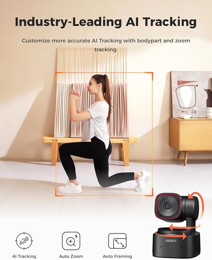 OBSBOT Tiny 2 Lite 4K Webcam for PC, AI Tracking PTZ Streaming Camera | 1/2" Sensor, Gesture Control, 60 FPS, HDR, Microphones, Web Camera for Desktop Computer, Laptop, Meeting, Video Calls, etc. - Image 4