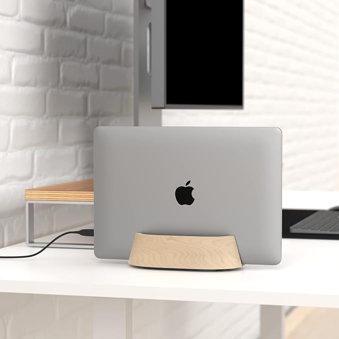 HumanCentric Vertical Laptop Stand in Maple Wood, Adjustable | Upright Adjustable Holder & Dock, Laptop Vertical Stand Fits MacBook Pro and Other Laptops .5" to 1.5", Clamshell Compatible - Image 8