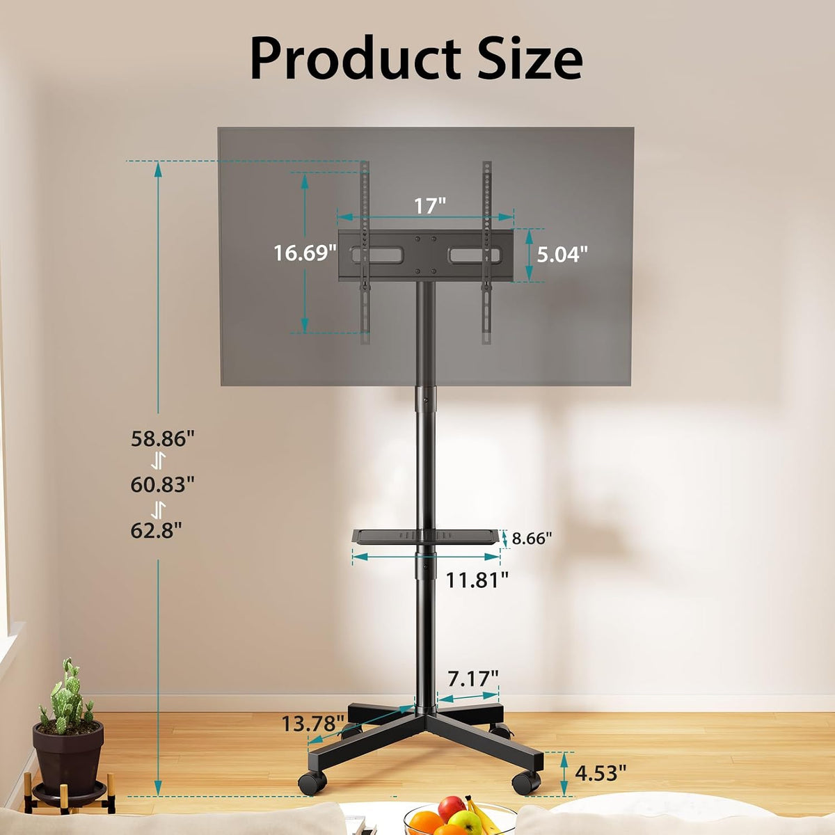 OLIXIS Rolling TV Stand with Wheels, Portable TV Cart for 23-60 Inch Screen - Image 3