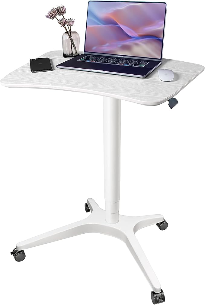 47" Mobile Standing Desk(26" W*19.3" D), Adjustable Height Laptop Desk, Pneumatic Desk with Gas Spring Riser, Podium for Home, Office，Classroom，Medical, (29" to 46.9" H) (White) by HAOOAH