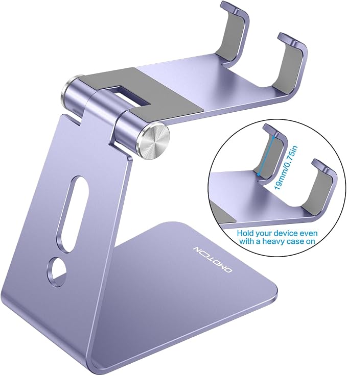 OMOTON Adjustable Cell Phone Stand, C2 Aluminum Desktop Cellphone Stand with Anti-Slip Base and Convenient Charging Port, Fits All Smart Phones, Haze Purple | Sturdy 3mm Aluminum, Charging Port, 270° Adjustable, Non-Slip Silicone Pads, Works with Thick... - Image 2