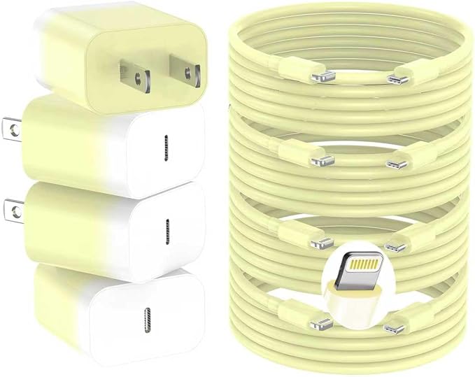 GREPHONE iPhone Charger Fast Charging,20W PD USB C Wall Charger 4 Pack with 6FT Fast Charging Cable - Fast Charger for iPhone 14/14 Pro Max/13/13 Pro/12/12 Pro/11/11 Pro/XS, iPad(Yellow) by GREPHONE