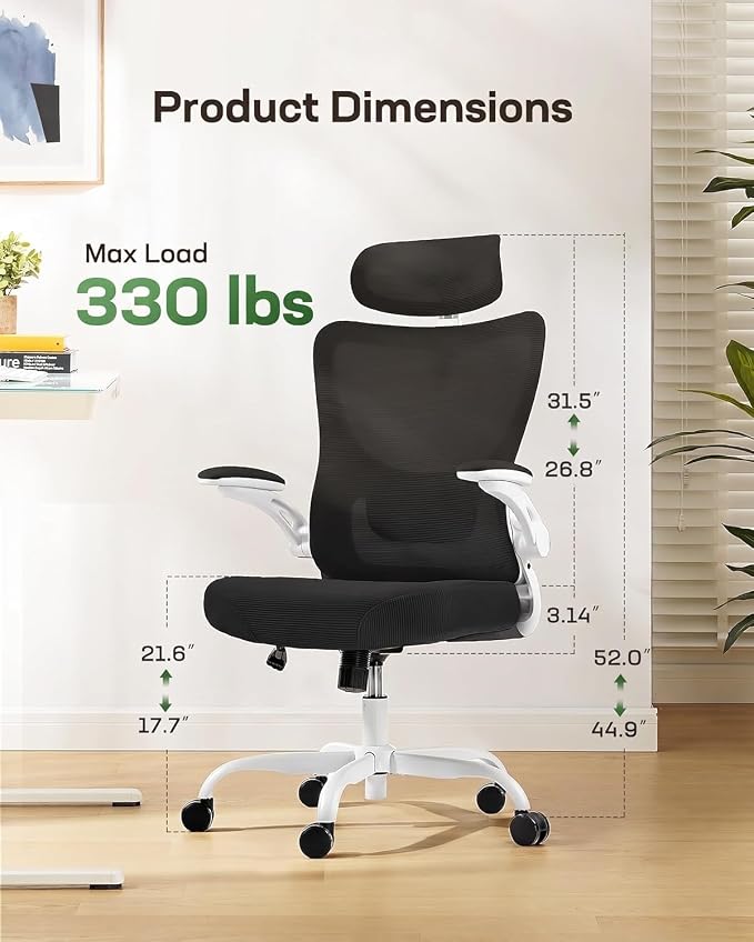 Marsail Ergonomic Office Chair with 3D Armrests, Pack of 10 | Office Desk Chair with High Back Mesh, Adjustable Lumbar Support, Rolling Work Swivel Task Chairs with Wheel, Headrest, home - Image 2