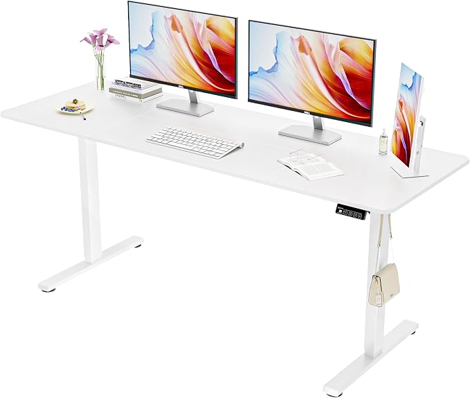 67"x24" Standing Desk, Height Adjustable Sit-Stand Home Office, White | Electric Adjustable Standing Desk, Sit to Stand Computer Office Desk with Splice Board, Memory Preset, Lifts 28''-46.5" by ERGOMAKER