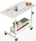 Adjustable Height Mobile Computer Desk for Small Space Rolling Writing with Wheels Corner Home Office Study Portable Bedrooms Work Size 31.5x15.7 Inch Storage Gaming Table, White A by Dekhaoxe