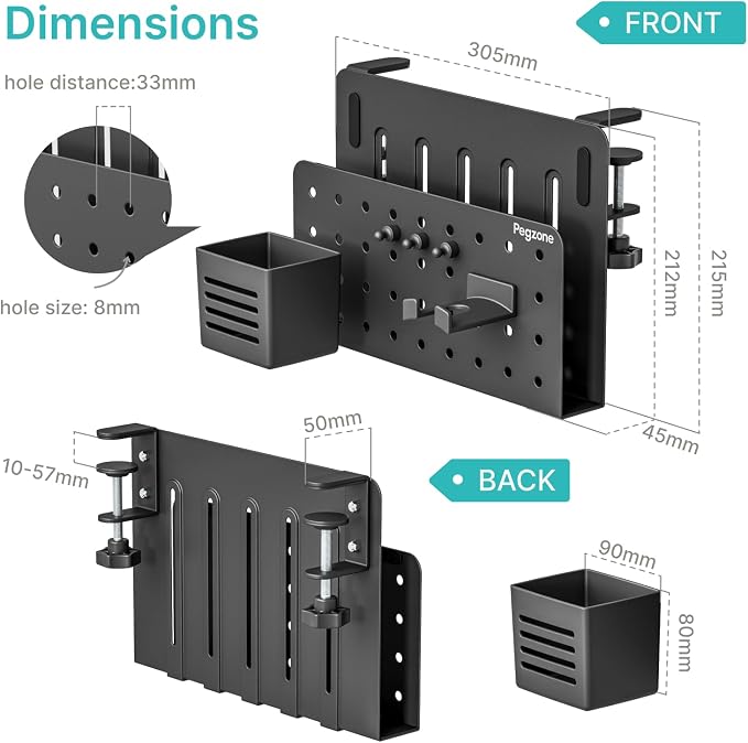 Desk Side Storage Organizer, Fits Flat Edge 0.4" to 2.2", Black | No Drill Under Desk Laptop Holder, Clamp on Desks Shelf with Pegboard Accessories, Hanging Laptop Mount - Image 6