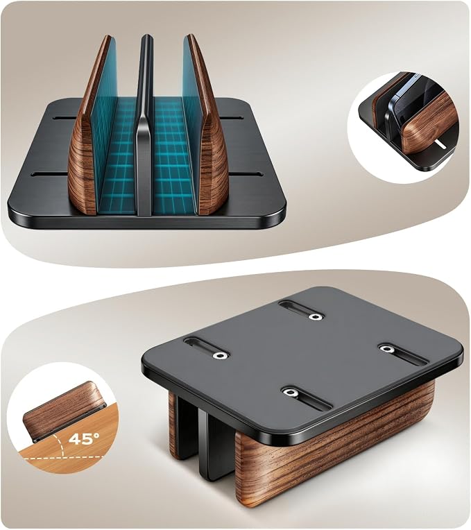 LOXP Vertical Laptop Stand, Dual Slot Wooden + Aluminum Laptop Holder | Desktop Adjustable MacBook Stand, Adjustable Base, for MacBook Pro/Air, (up to 17.3-inch All laptops) - Image 5