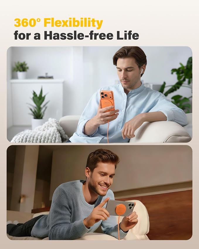 6FT Magnetic Wireless Charger Charging Pad - 15W Fast Phone Charger for Apple iPhone 17 16 15 14 13 12 Series & AirPods 4 3 2 Pro, Phone Charging Pad with Plug for Desk & Travel, 2Pack Orange - Image 3