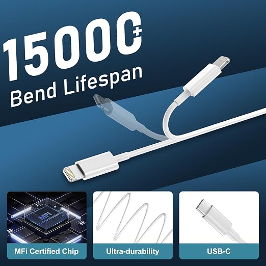 DiHines Phone 14 13 12 11 Fast Charger,8FT Long Phone Chargers Fast Charging Lightning Cable with 20W USB C Charge Block,White - Image 5