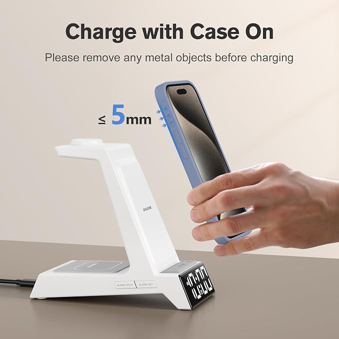 ANJANK 4 in 1 Alarm Clock with Wireless Charging, Wireless Charger Station for Multiple Devices Apple,Charging Dock for iPhone 17 16 15 14 13 12 Pro Max Series, Apple Watch, AirPods Pro 3/Pro 2/4/3/2 - Image 5