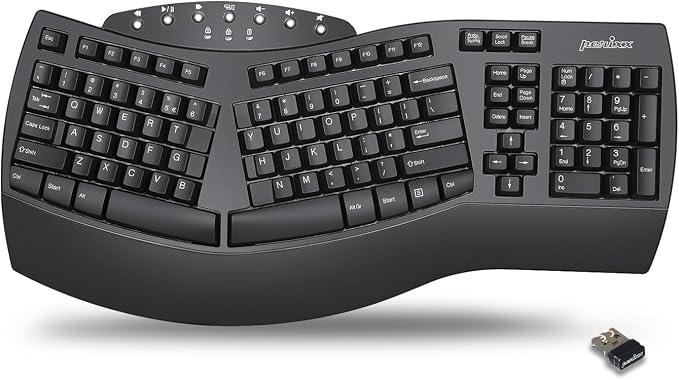Perixx Periboard-612B Wireless Ergonomic Split Keyboard with Dual Mode 2.4G and Bluetooth Feature, Compatible with Windows 11 and Mac OS X System, Black, US English Layout by PerixxComputerGmbH