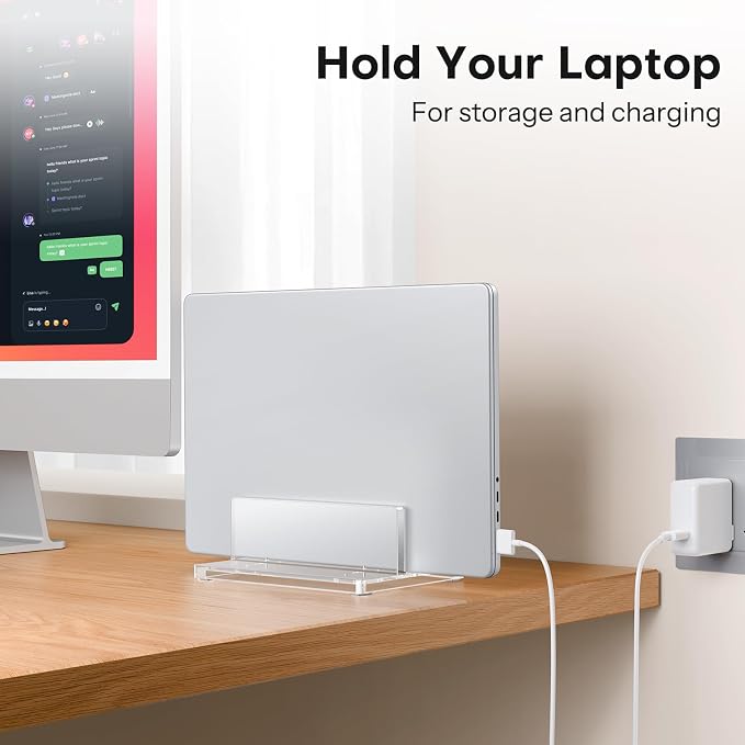 OMOTON Vertical Laptop Stand, Acrylic Single Holder for MacBook Gaming | Adjustable Width 0.87-2.24", Clear Acrylic Single Slot Stand for Desk, Compatible with MacBook Pro/Air HP Gaming up to 17" - Image 7