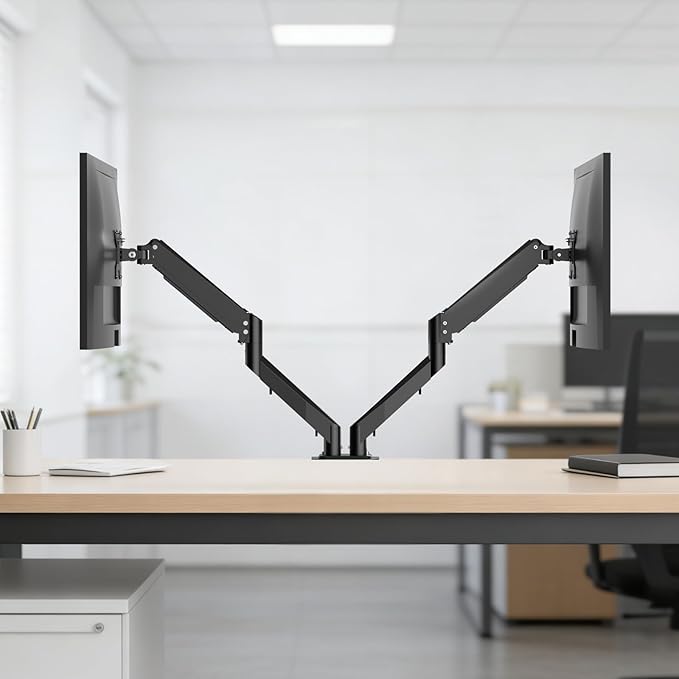 Pholiten Dual Monitor Arm for 17-32" Screen | Fully Adjustable Gas Spring Monitor Desk Mount, Adjustable Tilt/Swivel/Rotate Monitor Stand Up to 22lbs Each - Image 5