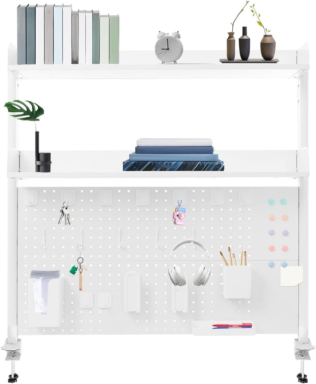 Clamp On Desk Organizer Shelf with Pegboard, 2 Tier Office Desk Shelves Organizer, 40" W x 37.4" H Desktop Bookshelf Storage for Home Dorm Office - Image 6