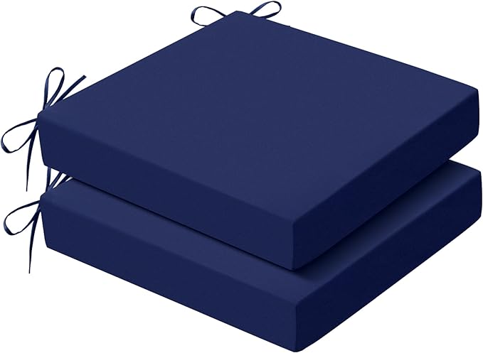 Outdoor Chair Cushions Set of 2, 19x19x3 Inch Waterproof & Fade Resistant Patio Furniture Seat Cushions with Ties, Square Outdoor Dining Chair Cushions for Lawn, Garden, Deck & Yard, Navy Blue by Zonamat