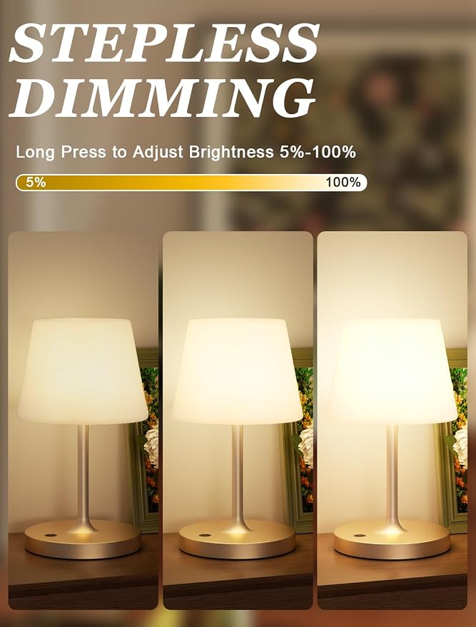 Kakanuo Champagne Gold Shower Lamp Waterproof, Rechargeable Cordless Lamp with 4000mAh Battery, Touch Dimmable Table Lamp for Outdoor, Kitchen, Bathroom, Camping, Patio, IP54 - Image 2