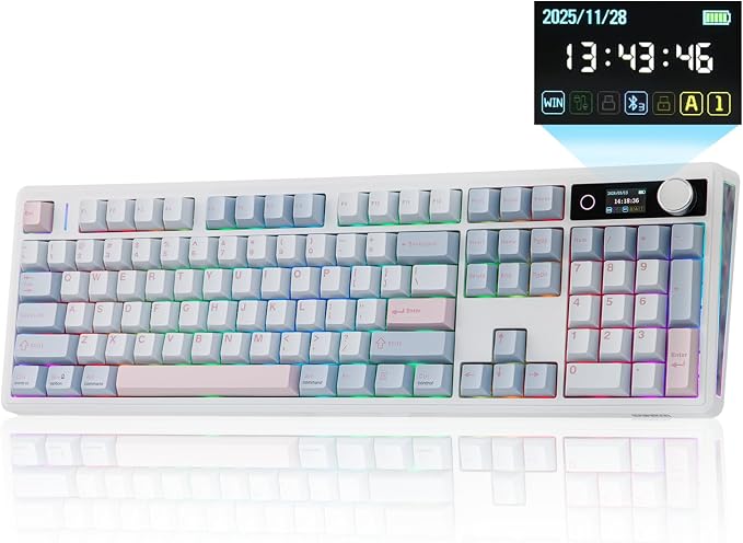 EPOMAKER TH108 V2 PRO Full Size Mechanical Keyboard with Screen&Knob | 10000mAh, BT/2.4Ghz, Mac Modifier PBT Keycap, RGB, Gasket, Wireless Gaming Keyboard for Mac/PC (Blue, Creamy Jade) by EPOMAKER