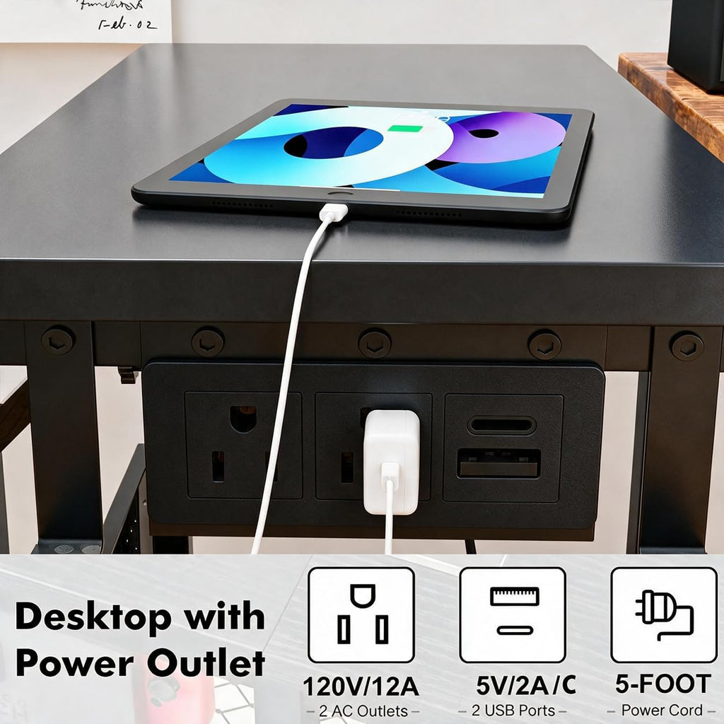Adjustable Computer Tower Stand with Charging Station & Pegboard,Large - Image 6