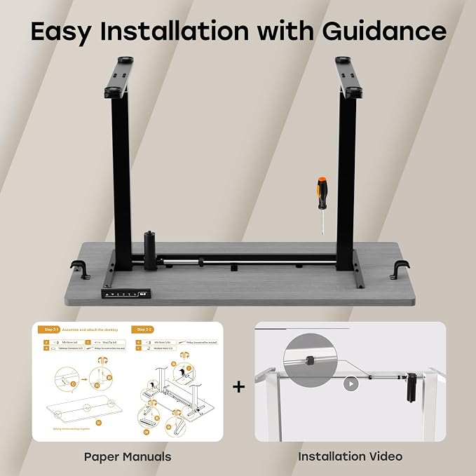 Electric Standing Desk, 48×24 Inch Home Office Desk, Grey | Sit Stand Desk with 2 Hooks, 3 Memory Height Settings, Adjustable Height Table with Splice Board for Study & Gaming - Image 9