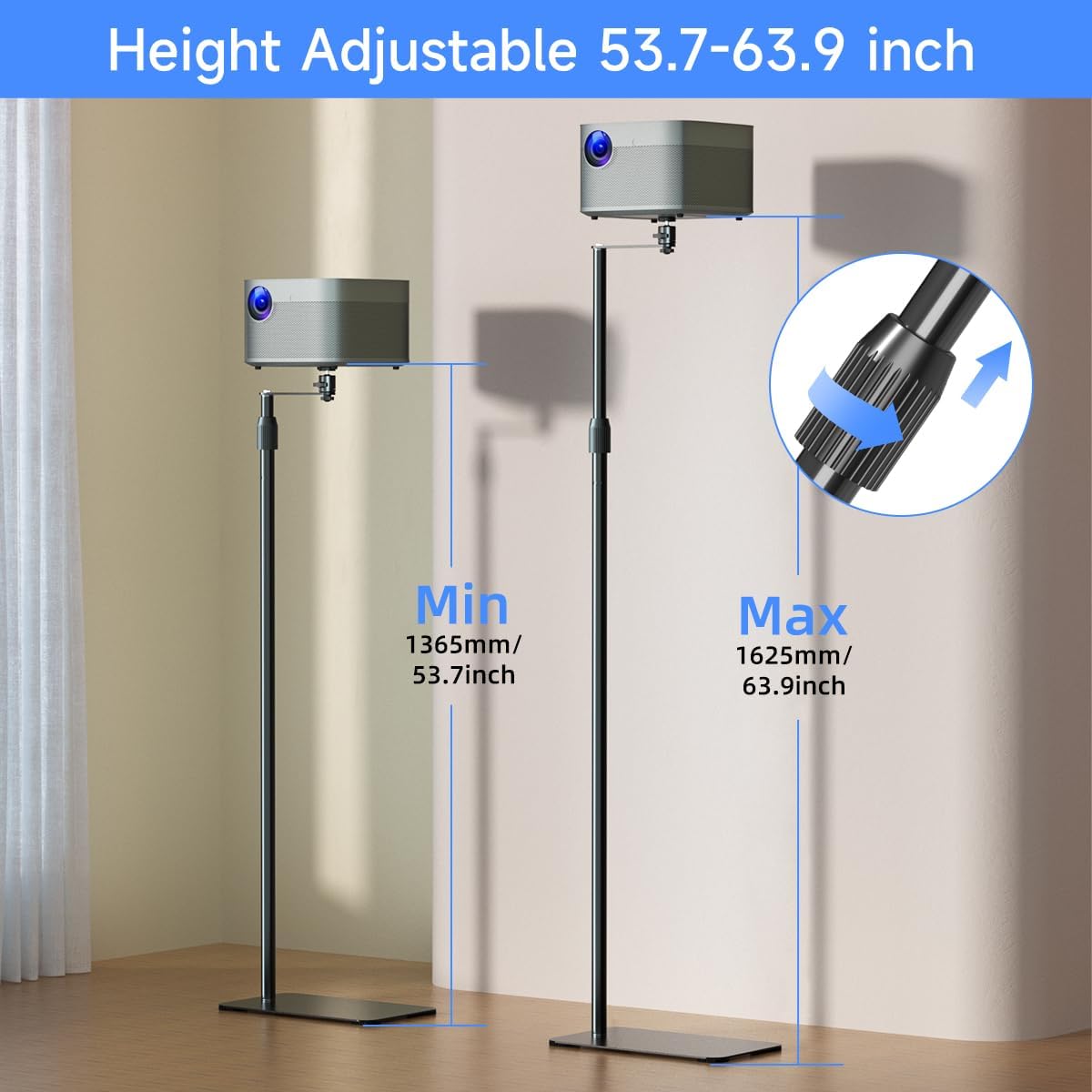 suptek 63.9” Extendable Projector Stand Against Wall Hidden Stand, 360°Swivel, Height Adjustable, Mini Projector Mount Bracket, Compatible with Home Office Video Vlog DVR Camera, PR001FPL - Image 2