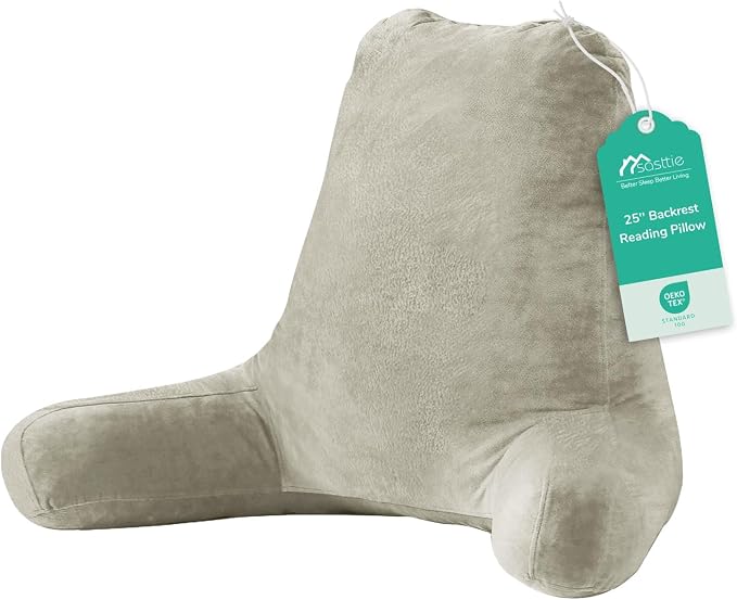 Sasttie Reading Pillow for Bed, Back Pillow for Sitting Up, Linen | 25" Backrest Support Cushion for Couch, Sofa, and Floor, Dorm Essentials, OEKO-TEX, Adjustable Down Alternative Fill by SASTTIE
