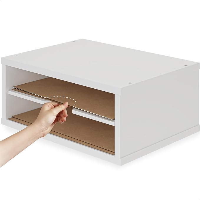 Ballucci File Organizer, 2-Tier Document Paper Sorter, Stackable Wood Desk Organizer Mail Holder, Monitor Stand with Storage Shelves, White - Image 6