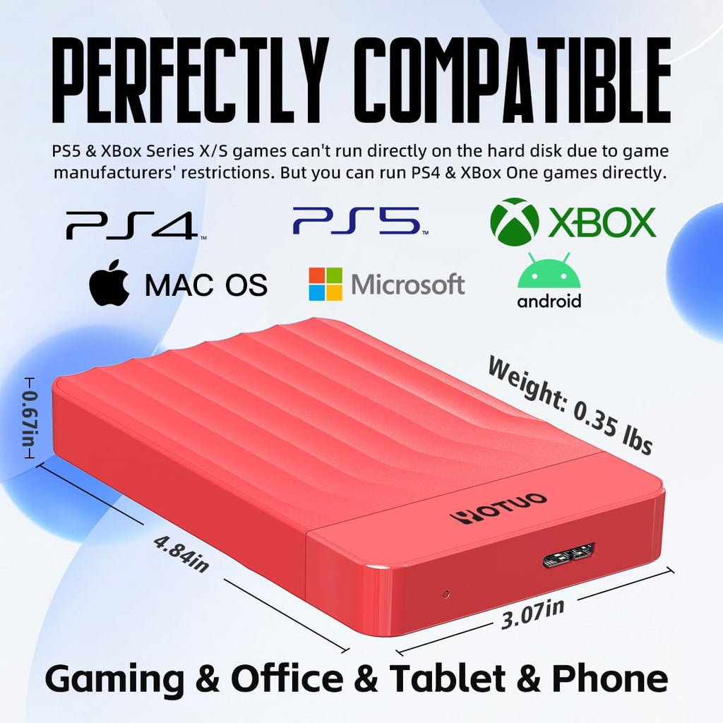 YOTUO 320GB External Hard Drive, Portable Storage Expansion HDD, USB 3.0 & USB-C for PC, Mac, Desktop, Laptop, Smartphone, PS4, Xbox One, Xbox 360, Office & Game, Red - Image 2