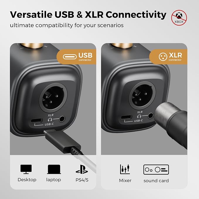 AM25X Gen3 USB/XLR Podcast Microphone for PC/Audio Mixer | Condenser Mic with Desk Stand for Stream/Podcast, USB-C Noise Canceling, Volume, Headphone Jack, Mute, XLR for Audio Mixers - Image 5