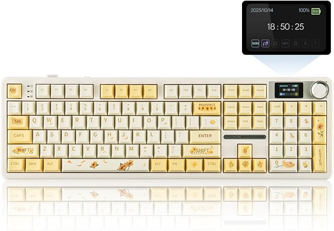 EPOMAKER X Aula F108 PRO Wireless Gaming Keyboard with Screen, 8000mAh Battery, 104 Hot-Swappable and Programmable Keys and Knob, RGB Backlight, for Mac/PC/Android (Grey&Yellow) by EPOMAKER