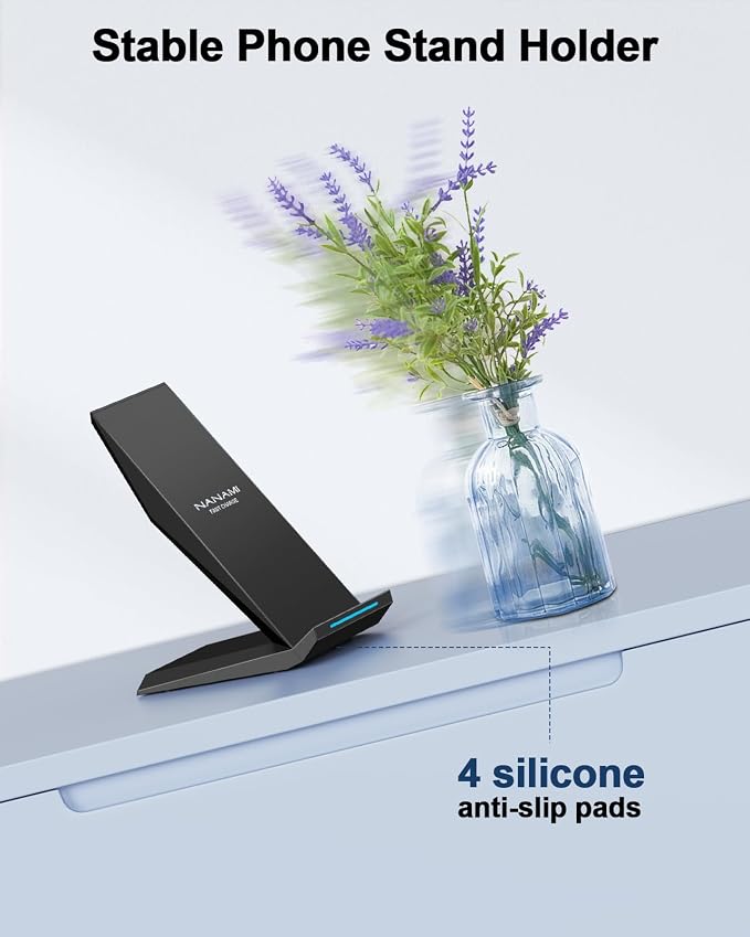 NANAMI Fast Wireless Charger, Wireless Charging Stand | Compatible iPhone 17/17 Air/16/15/15 Pro/15 Pro Max, Nightstand Phone Charger Dock for Samsung Galaxy S26/S26+/S25/S24 - Image 7