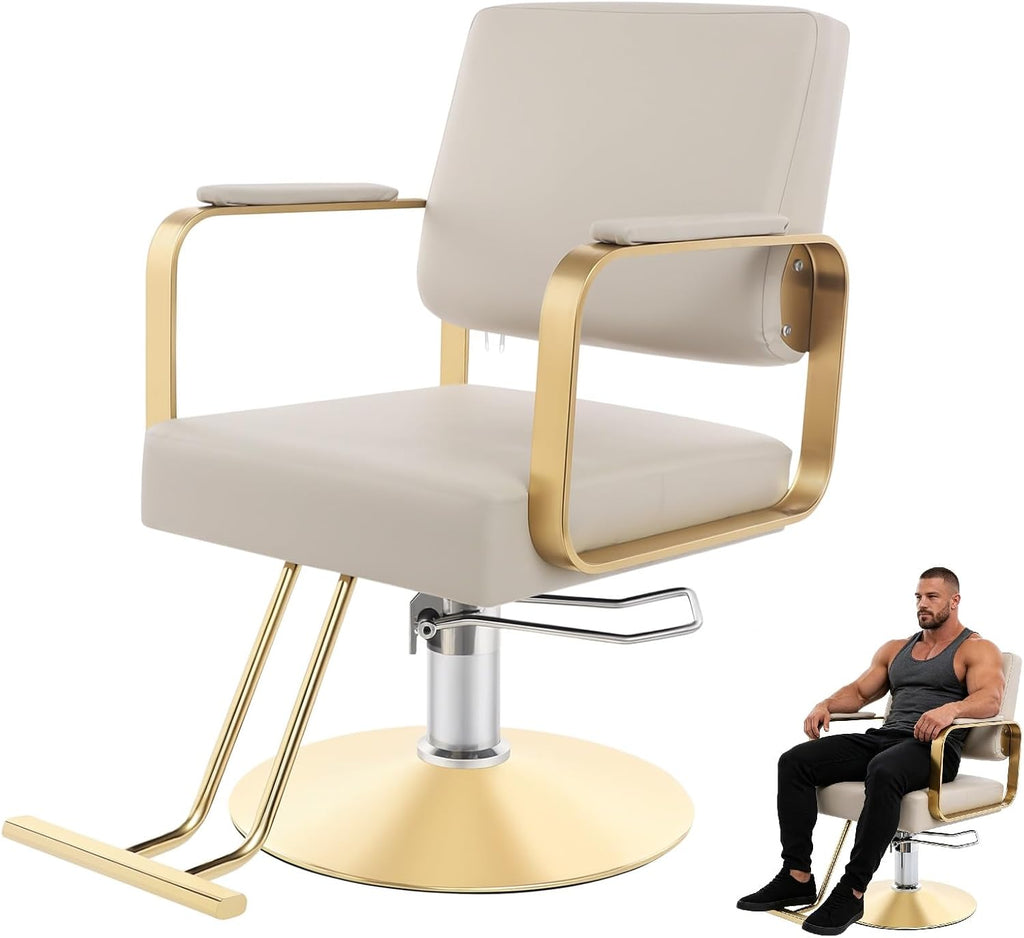 1PCS Swivel Styling Salon Chair with Hydraulic Pump, Gold + Beige by Dziwenul