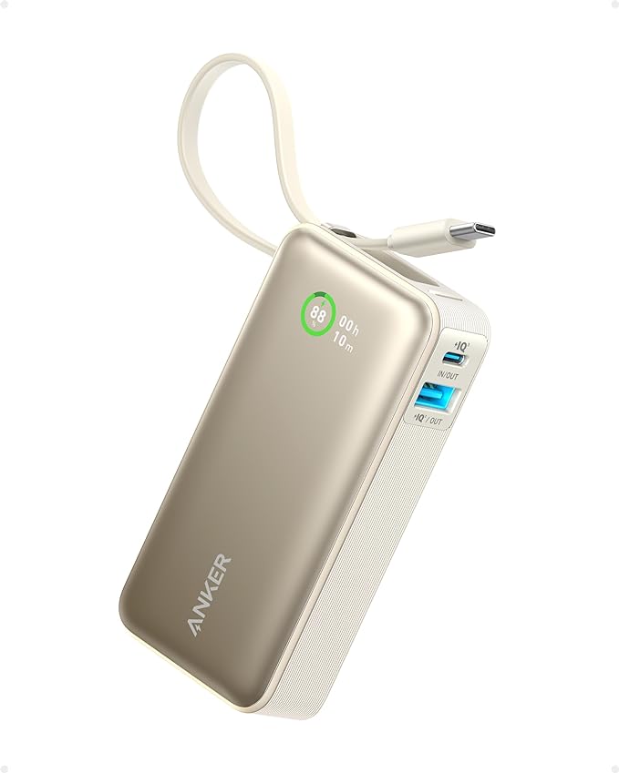 Anker Nano Power Bank,10,000mAh 30W Portable Charger,Built-in USB-C Cable | 30W Recharging and Output, USB-C and USB-A Ports, for iPhone 17 / 16 / 15 Series, MacBook, Galaxy, AirPods, and More by Unknown