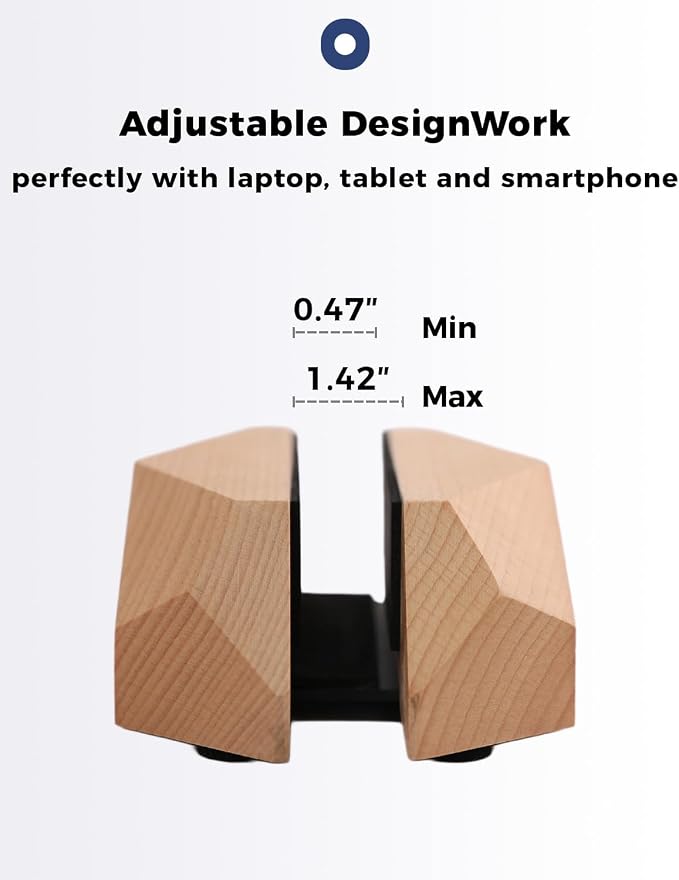 Adjustable Vertical Laptop Stand, MacBook Holder Wood Stand, Wooden Laptop Stand, Vertical Laptop Holder for Desk, Width Adjustable Dock Fits All MacBook/Surface Pro - Image 4