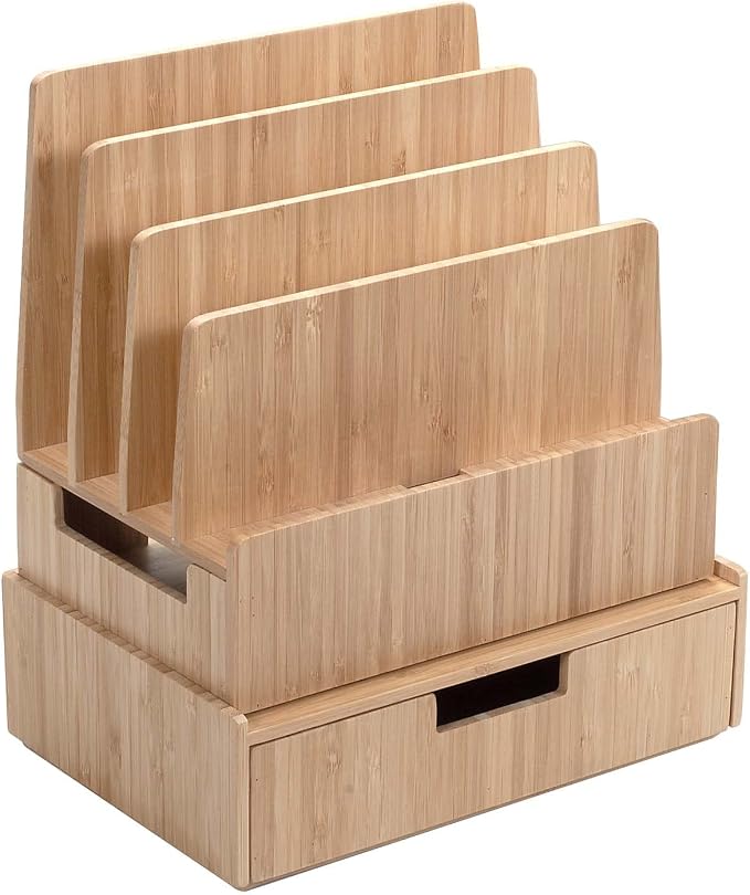 Charging Station Stand Combo with Bamboo Drawer; Extra Storage for Smartphones, Tablets, Laptops & Organizer for Office Supplies and Stationary Items by MobileVision