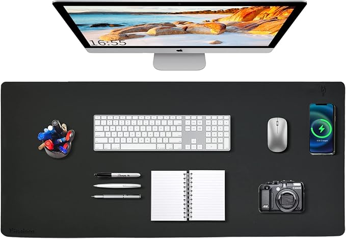 Desk Mat Wireless Charging Mouse Pad Large 32x16 Journey Desk Pad Mat with Wireless Charger Waterproof Black Leather Computer Mat with Phone Charger Mousepad Non-Slip for Keyboard and Mouse by Zakia