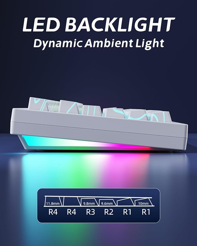 ZORNHER ZH870 Wireless Gaming Mechanical Keyboard,80% White Custom Creamy Sound Keyboard with Lighted Up White Topographic Keycaps,Creamy Sounding Linear Switches,Hot-Swappable,RGB Backlit - Image 6
