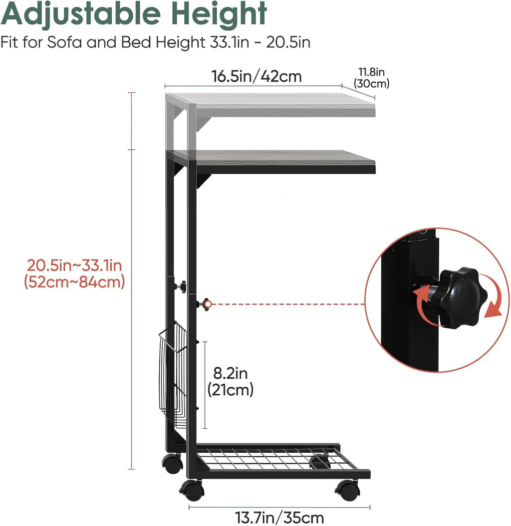 C Shaped End Table with Wheels - Image 2