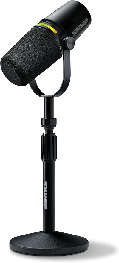 Shure MV7+ USB-C & XLR Podcast Dynamic Mic with Stand - Black | OBS-certified USB-C and XLR dynamic mic with stand, LED touch panel, auto level and pop filter for podcasting by Shure