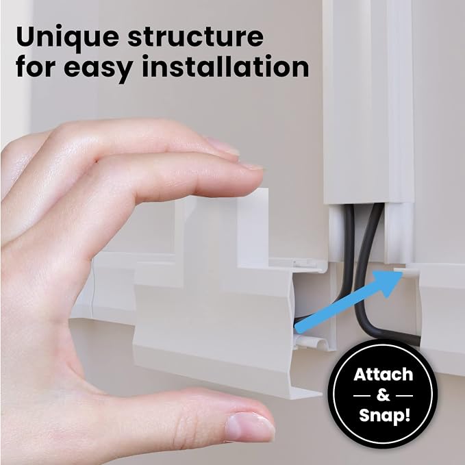 EVEO Cable Hider Wall 306” - Cable Raceway Cord Hider - Wire Covers for Cords on Wall, Cord Cover, Wall Cable Hider, Cable Concealer, Wire Hiders for TV on Wall - 20X (L16 W0.95 H0.5) - Medium | Grey - Image 8
