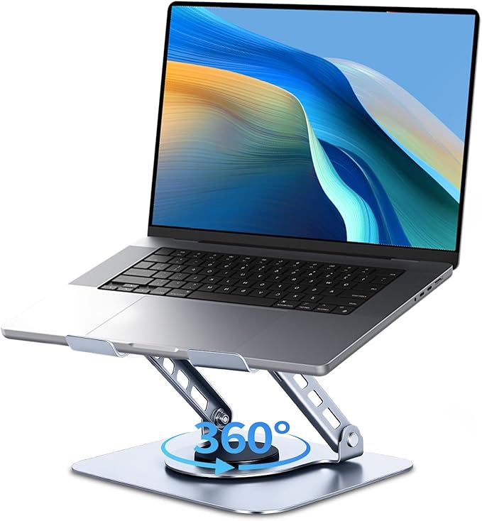 Leeboom 360° Rotating Laptop Stand, Aluminum Riser with Ergonomic Design | Adjustable ergonomic laptop holder fits 10–15.6-inch notebooks. Compatible with MacBook Air, Pro, Dell, HP, & Lenovo laptops by Leeboom