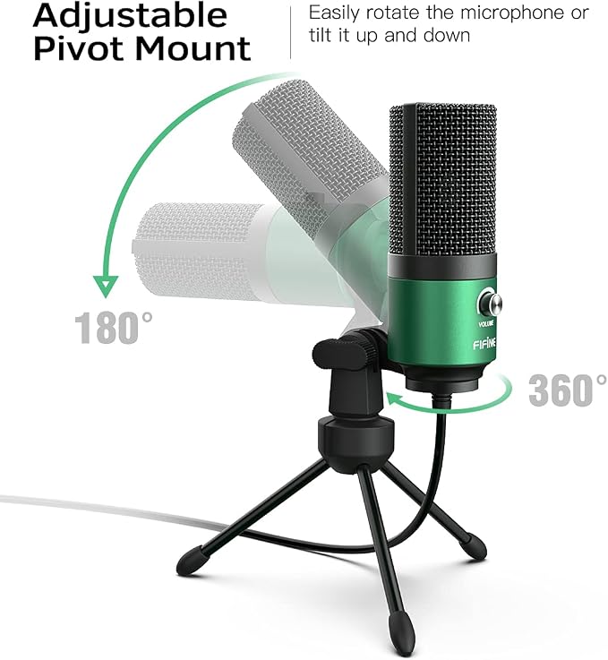 FIFINE K669 Green USB Condenser Microphone for Recording, Video Conference | Computer PC Mic with Gain Control, USB Cable for Streaming, Podcasting, Twitch, Discord - Image 3