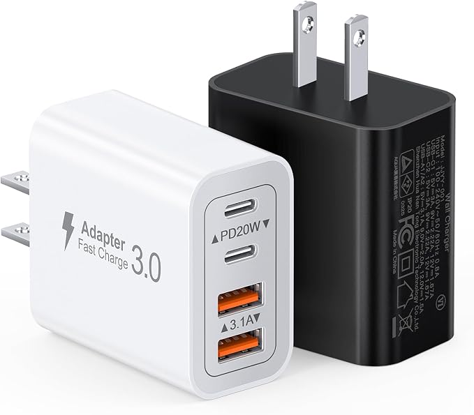 [2-Pack] 40W USB C Charger Block, 4-Port Type C Fast Charging Brick Dual PD&QC Wall Plug Adapter Power Brick for iPhone 13/14/15/16/17/Pro Max/Plus/iPad/Airpods/iwatch/Samsung Galaxy by CSODINCE