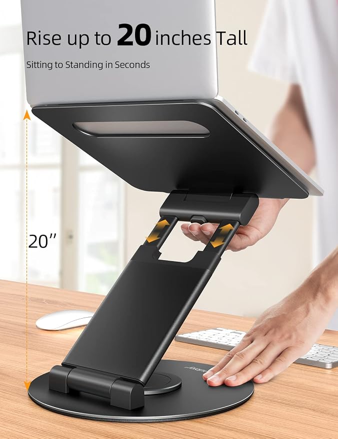 Nulaxy 18" Height Telescopic 360 Rotating Aluminum Laptop Stand Desk, Black | Ergonomic Computer Holder Riser with Heat-Vent, Standing Desk Converter Holds 22 Lbs for Office Desk Use Fits 10-17" Laptops - Image 3