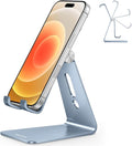 OMOTON Adjustable Cell Phone Stand, Aluminum Desktop Cellphone Stand with Anti-Slip Base and Convenient Charging Port, Fits All Smart Phones, Light Blue by OMOTON